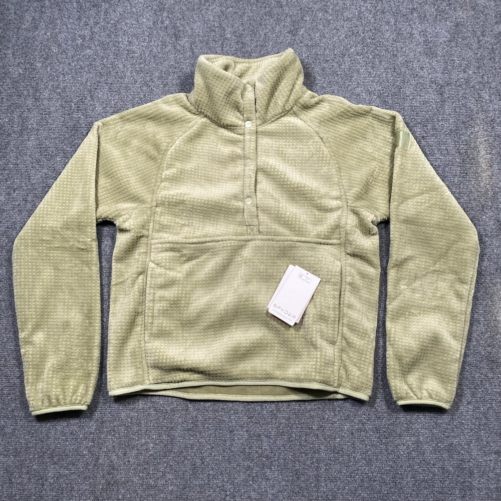 Spyder Women Fleece Pullover Mock Neck‎ Snap Button Sweatshirt Green S